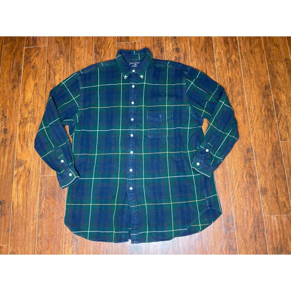 Polo Sport Ralph Lauren Button Up Shirt Men 2XL Tall Blue Green Plaid